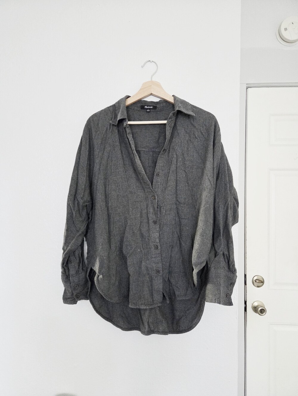 madewell button up drop shoulder grey flannel